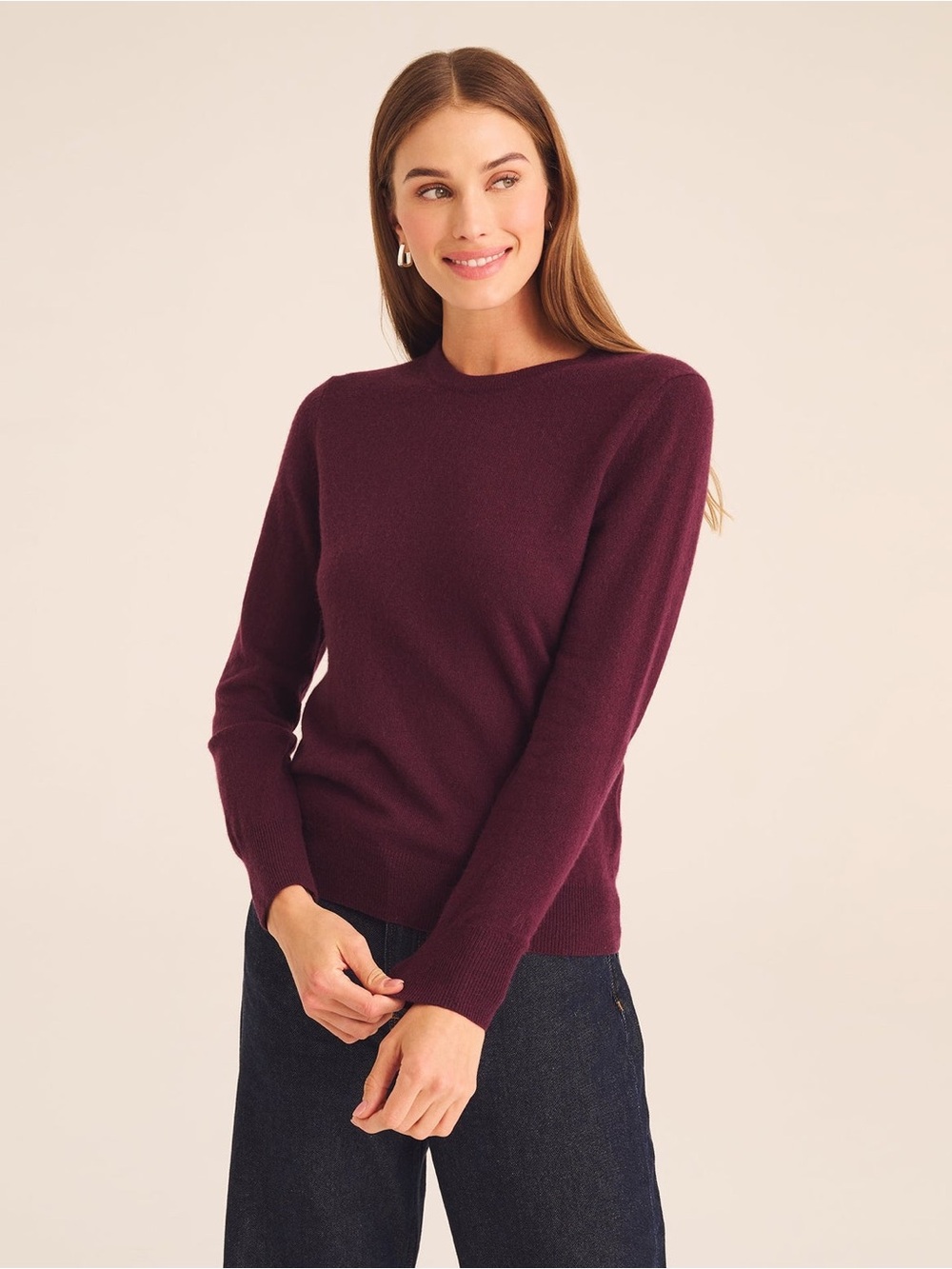 NAADAM 100% Cashmere Crew Pullover Sweater in Plum/Burgundy Size M